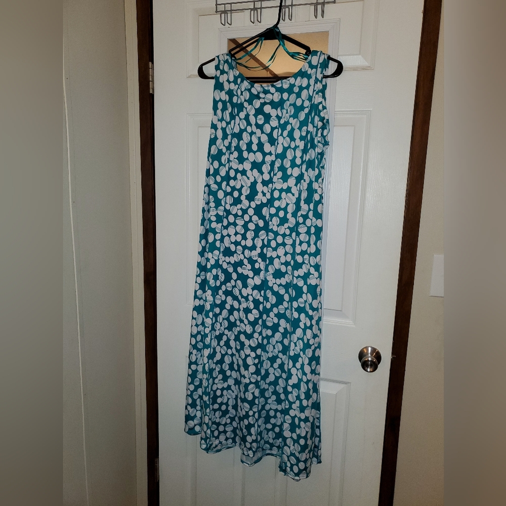 Perceptions teal polka dot midi business work dress XL